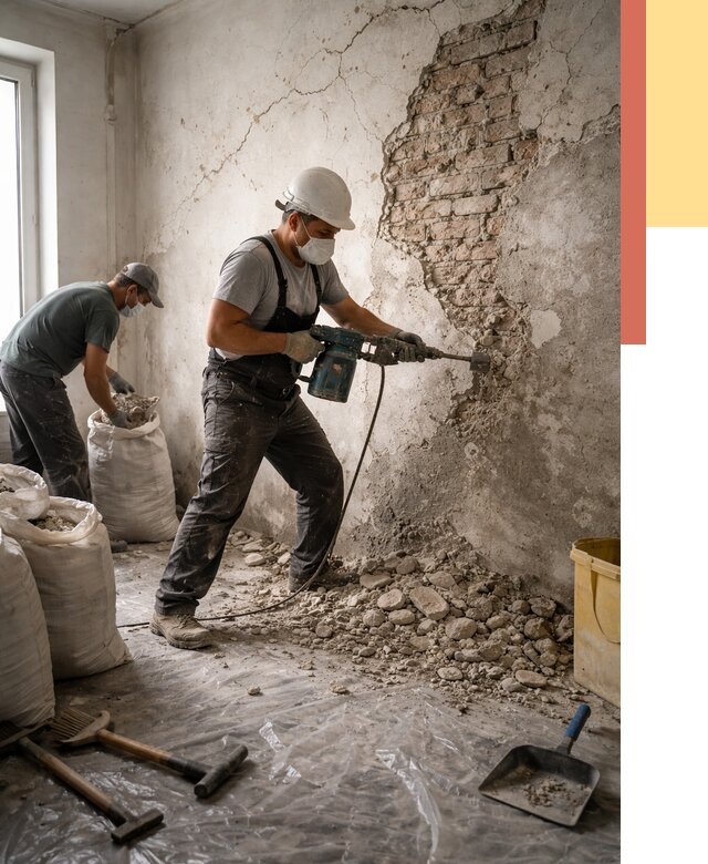 Демонтаж штукатурки со стен в Балтийске от 7340 руб/м² — быстро и недорого | ОТДЕЛОЧНИК-Блт