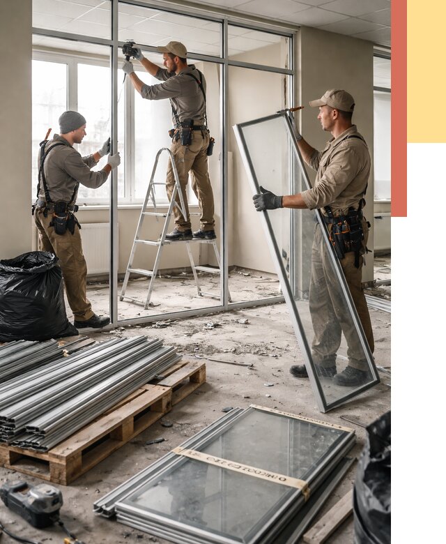 Демонтаж алюминиевых перегородок в Балтийске от 4282 руб. — быстро и недорого | ОТДЕЛОЧНИК-Блт