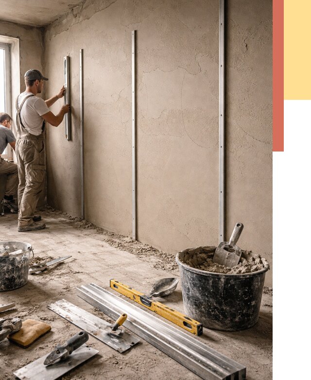 Штукатурка стен по маякам в Балтийске от 5607 руб./м² — выравнивание под ключ | ОТДЕЛОЧНИК-Блт