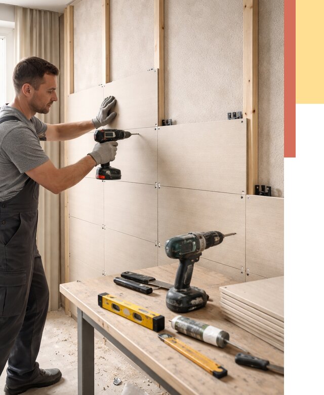 Монтаж МДФ панелей на стены в Балтийске от 1274 руб. под ключ | ОТДЕЛОЧНИК-Блт