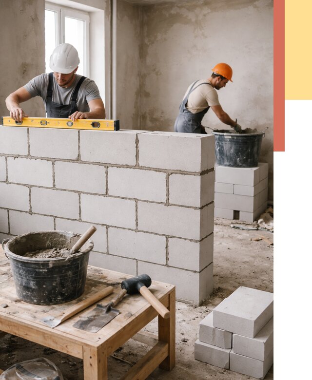 Кладка перегородок из газобетона в Балтийске от 3262 руб. под ключ | ОТДЕЛОЧНИК-Блт