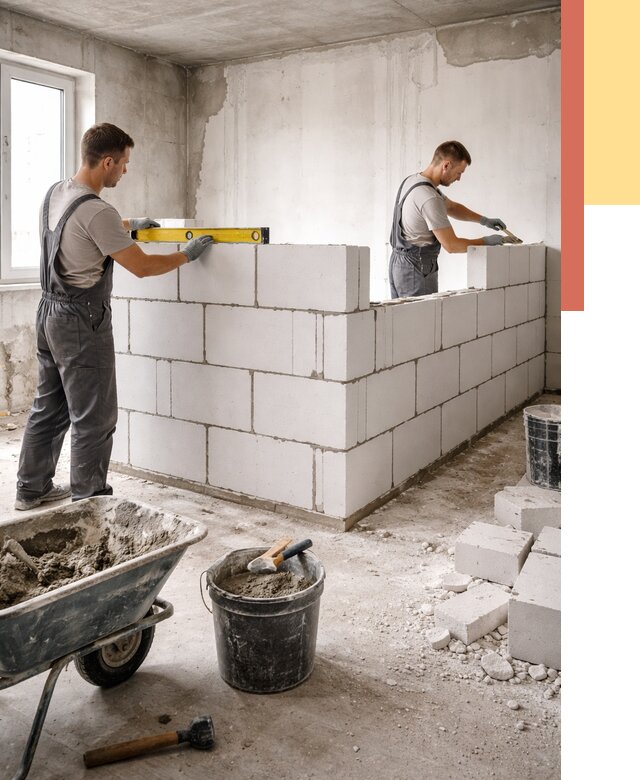 Кладка перегородок из ПГП в Балтийске от 2549 руб./м2 — монтаж и возведение под ключ | ОТДЕЛОЧНИК-Блт