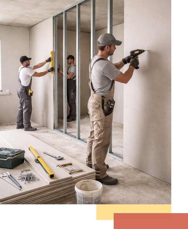 Однослойная перегородка из гипсокартона в Балтийске под ключ, монтаж и отделка