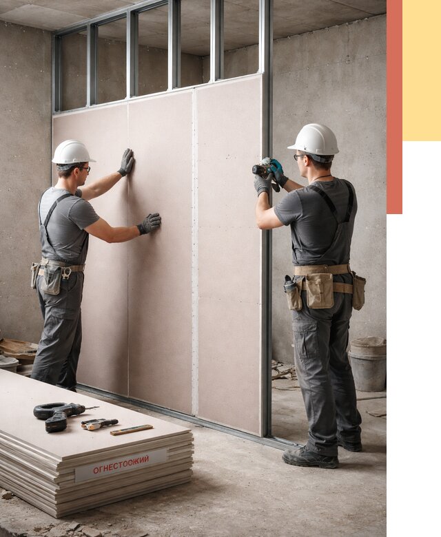 Перегородка из огнестойкого гипсокартона в Балтийске от 1886 руб. под ключ | ОТДЕЛОЧНИК-Блт