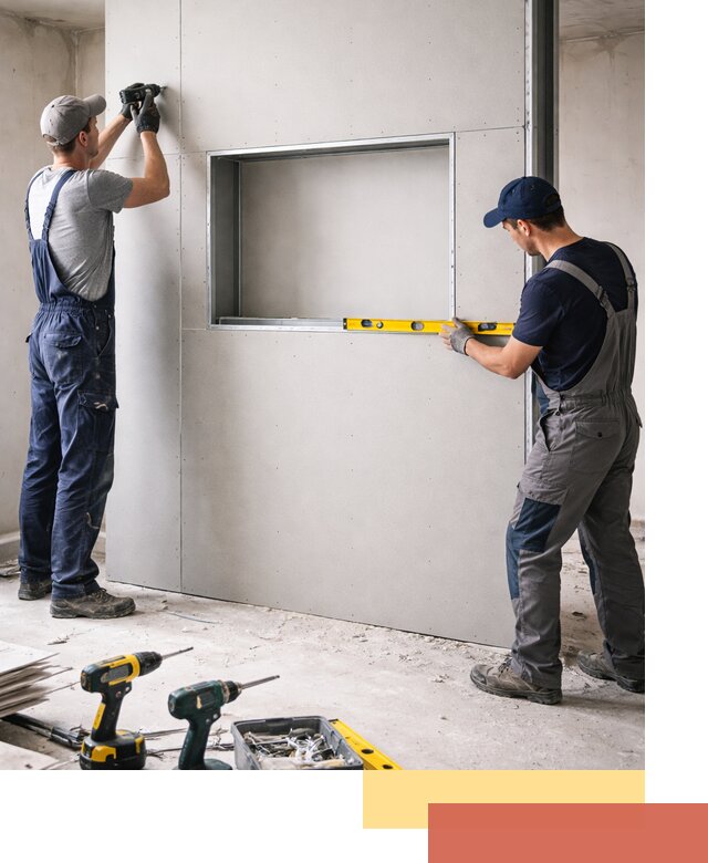 Перегородка из гипсокартона с нишей под декор в Балтийске