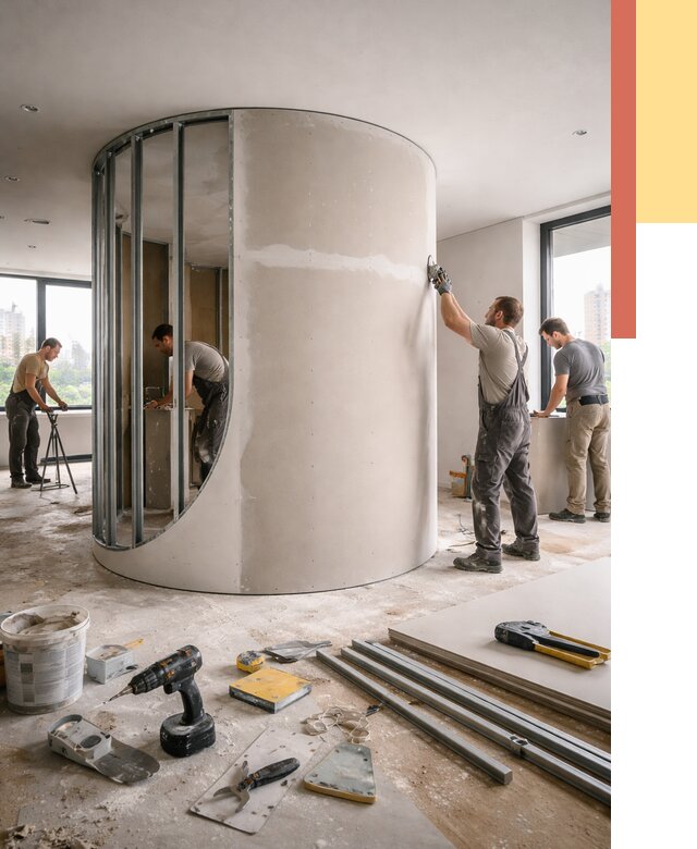 Радиусная перегородка из гипсокартона в Балтийске от 2957 руб. под ключ | ОТДЕЛОЧНИК-Блт