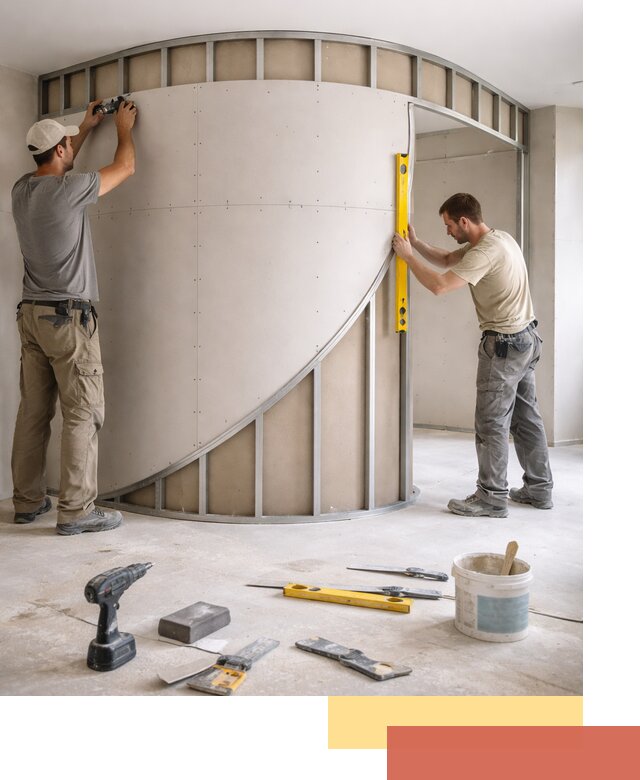 Радиусная перегородка из гипсокартона в Балтийске под ключ