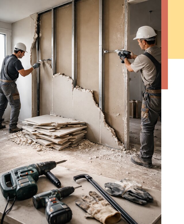 Демонтаж перегородки из гипсокартона в Балтийске от 1223 руб. быстро и недорого | ОТДЕЛОЧНИК-Блт