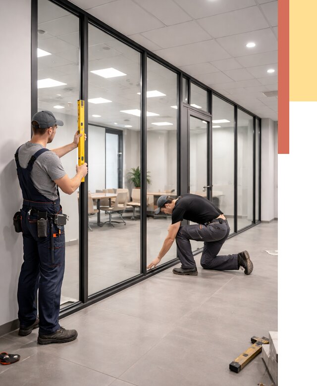 Каркасные стеклянные перегородки в Балтийске под ключ от 9379 руб. | ОТДЕЛОЧНИК-Блт