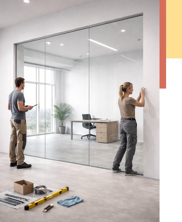 Перегородки из закаленного стекла в Балтийске от 9685 руб. под ключ | ОТДЕЛОЧНИК-Блт