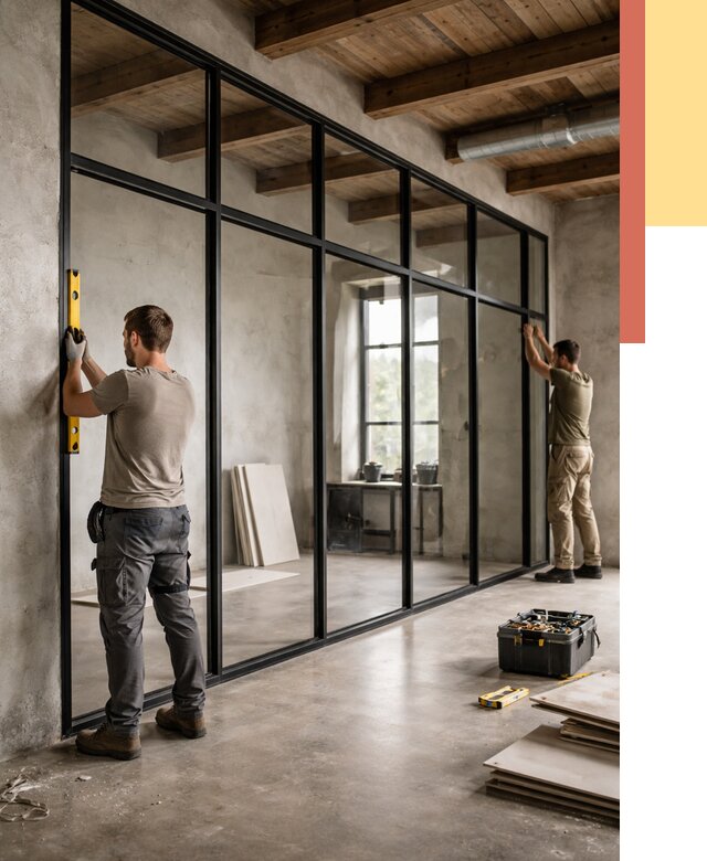 Стеклянные перегородки лофт в Балтийске от 10705 руб. под ключ | ОТДЕЛОЧНИК-Блт