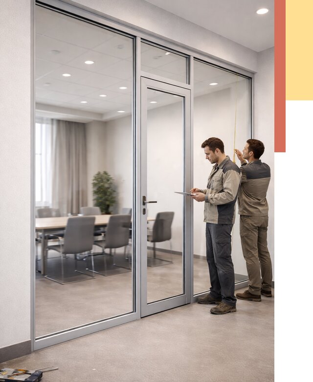 Установка и монтаж алюминиевых перегородок со стеклом в Балтийске от 8360 руб. | ОТДЕЛОЧНИК-Блт