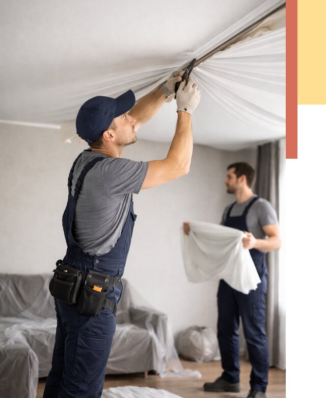 Демонтаж натяжного потолка в Балтийске от 4588 руб. — снятие и разбор под ключ | ОТДЕЛОЧНИК-Блт