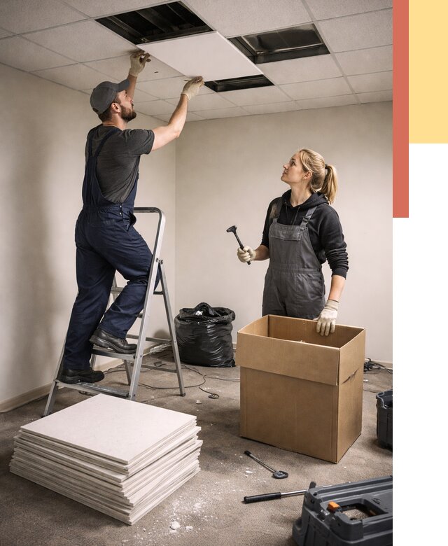 Демонтаж потолочной плитки в Балтийске от 4588 руб. быстро и недорого | ОТДЕЛОЧНИК-Блт