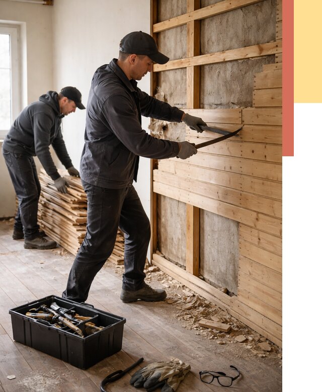 Демонтаж вагонки в Балтийске от 3874 руб/м2 — быстро и недорого | ОТДЕЛОЧНИК-Блт