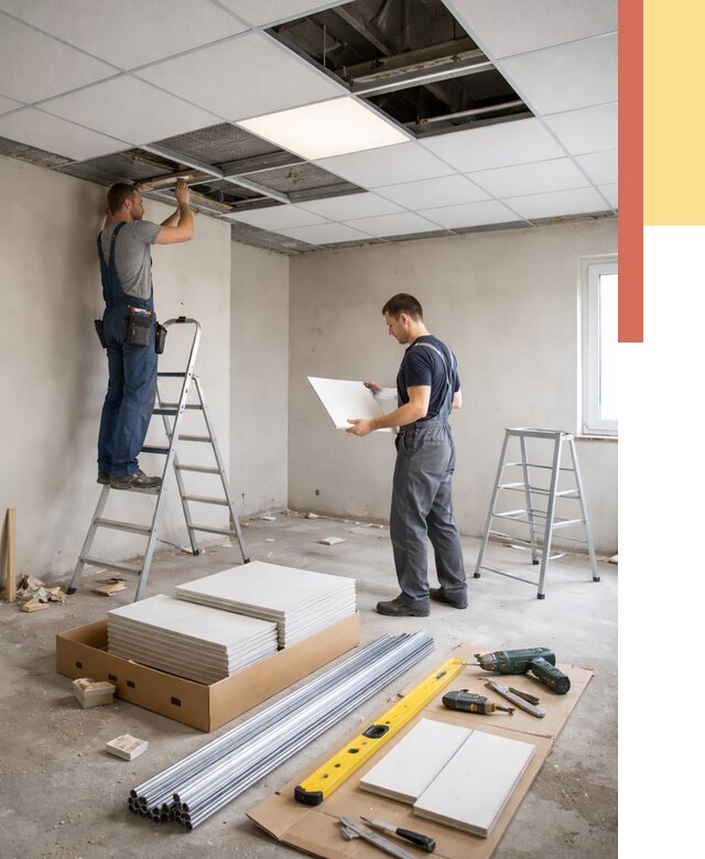 Монтаж потолка армстронг в Балтийске от 4588 руб/м2 — быстрая установка под ключ | ОТДЕЛОЧНИК-Блт