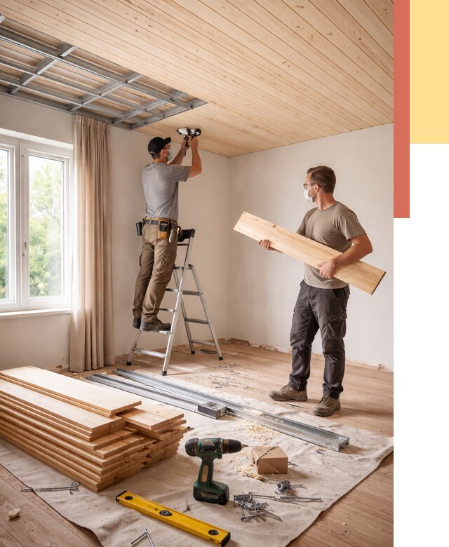 Монтаж потолка из вагонки в Балтийске от 6627 руб. | Быстро и недорого — ОТДЕЛОЧНИК-Блт