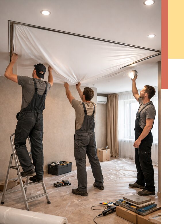 Монтаж ПВХ натяжного потолка в Балтийске от 3568 руб. под ключ | ОТДЕЛОЧНИК-Блт