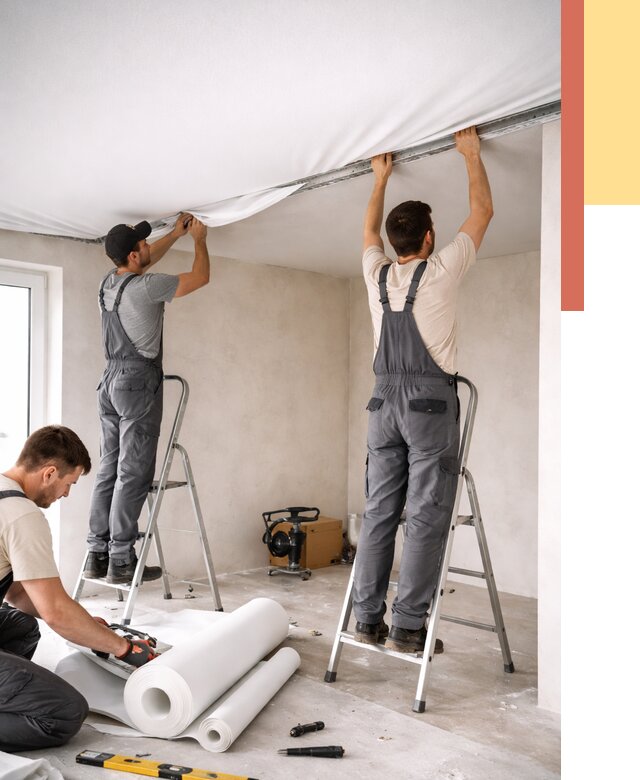 Монтаж тканевого натяжного потолка в Балтийске от 3568 руб. под ключ | ОТДЕЛОЧНИК-Блт