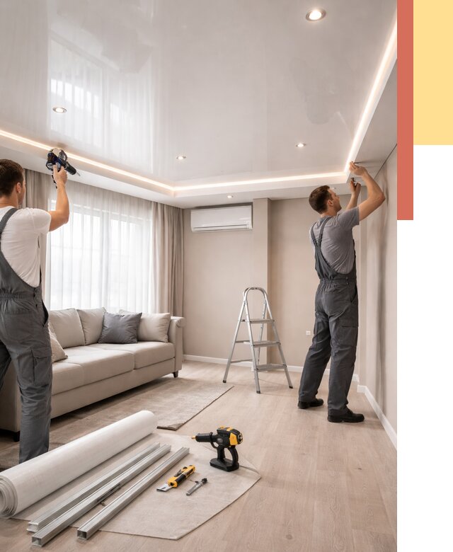 Монтаж глянцевого натяжного потолка в Балтийске от 765 руб. под ключ | ОТДЕЛОЧНИК-Блт