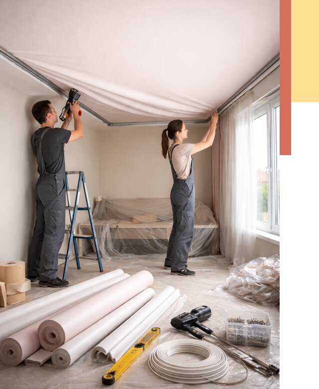 Монтаж цветного натяжного потолка в Балтийске от 4282 руб/м² — быстро и недорого | ОТДЕЛОЧНИК-Блт