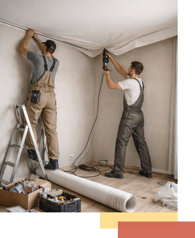 Монтаж цветного натяжного потолка в Балтийске за один день