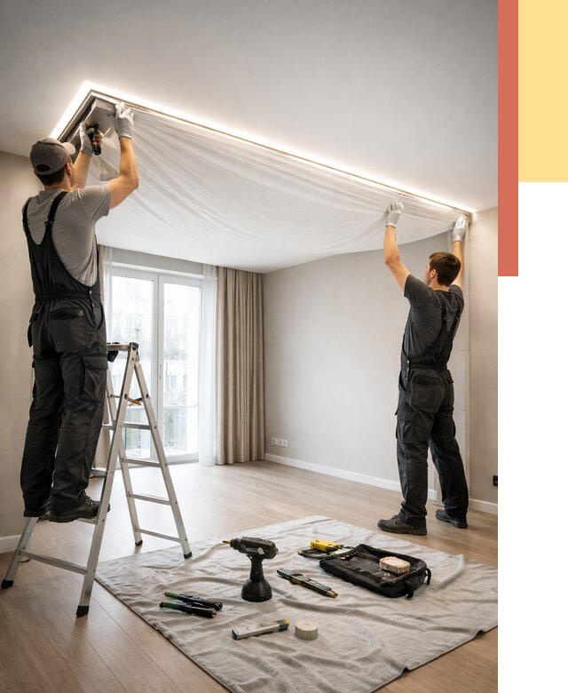 Монтаж парящего натяжного потолка в Балтийске от 4588 руб. быстро и недорого | ОТДЕЛОЧНИК-Блт