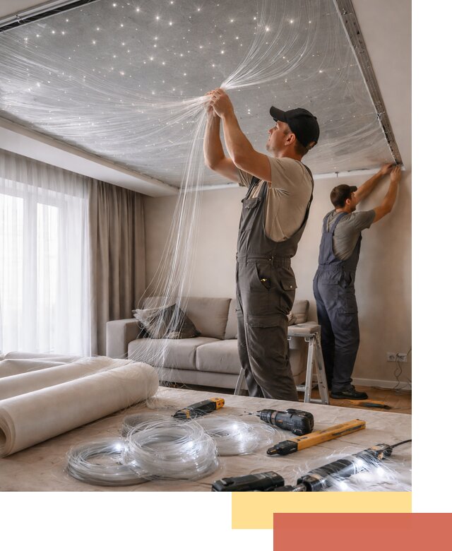 Монтаж натяжного потолка «Звездное небо» в Балтийске