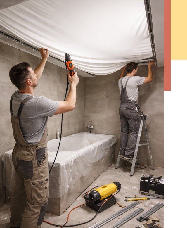 Монтаж натяжного потолка в ванной в Балтийске от 1223 руб. под ключ | ОТДЕЛОЧНИК-Блт