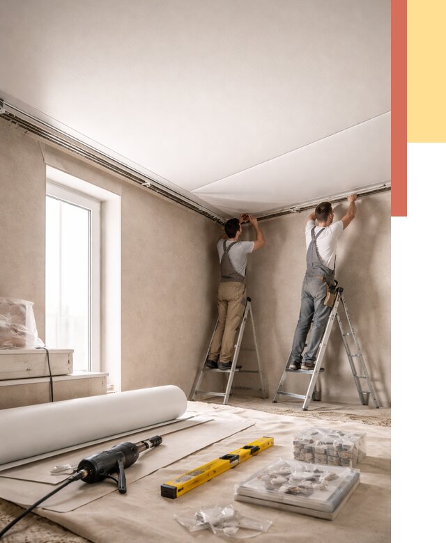 Монтаж натяжного потолка в спальне в Балтийске от 3874 руб. под ключ | ОТДЕЛОЧНИК-Блт