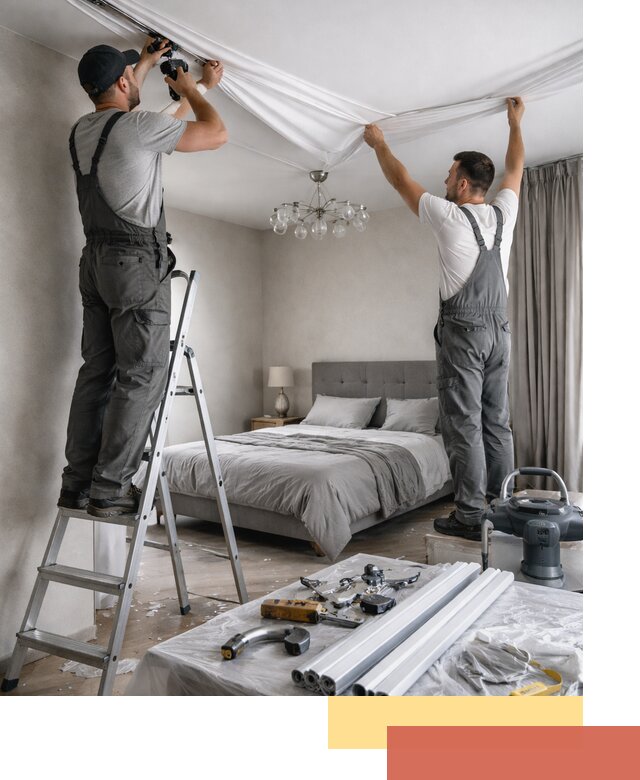 Монтаж натяжного потолка в спальне в Балтийске