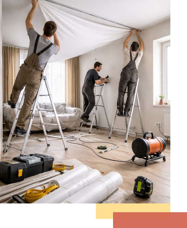 Монтаж натяжного потолка в гостиной в Балтийске