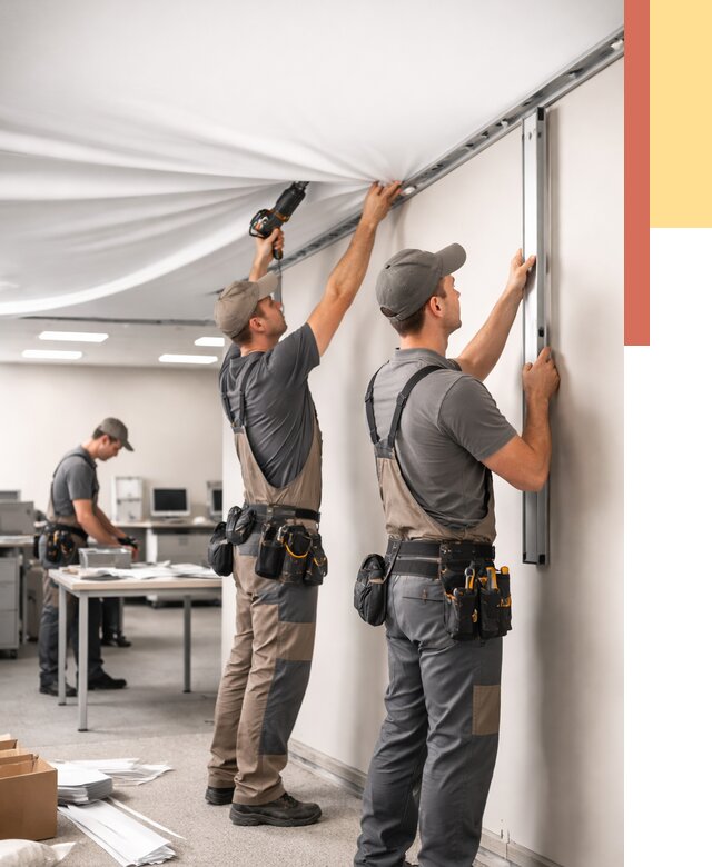 Монтаж натяжного потолка в офисе в Балтийске от 459 руб/м² — быстро и недорого | ОТДЕЛОЧНИК-Блт