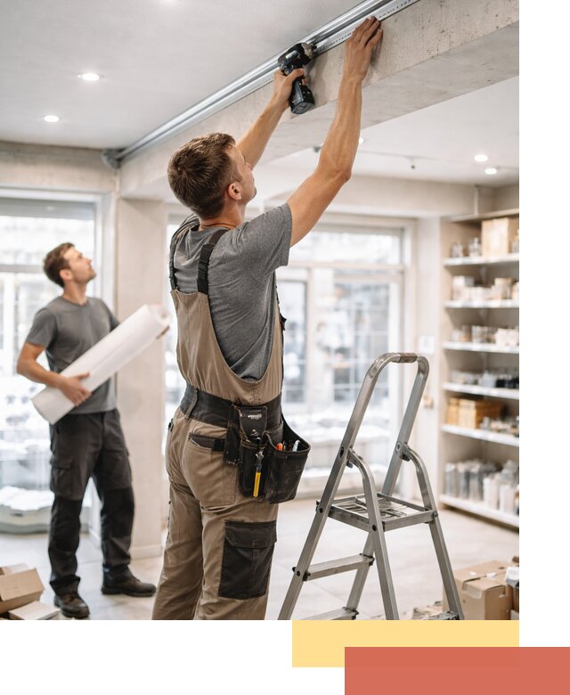 Монтаж натяжных потолков в магазине в Балтийске