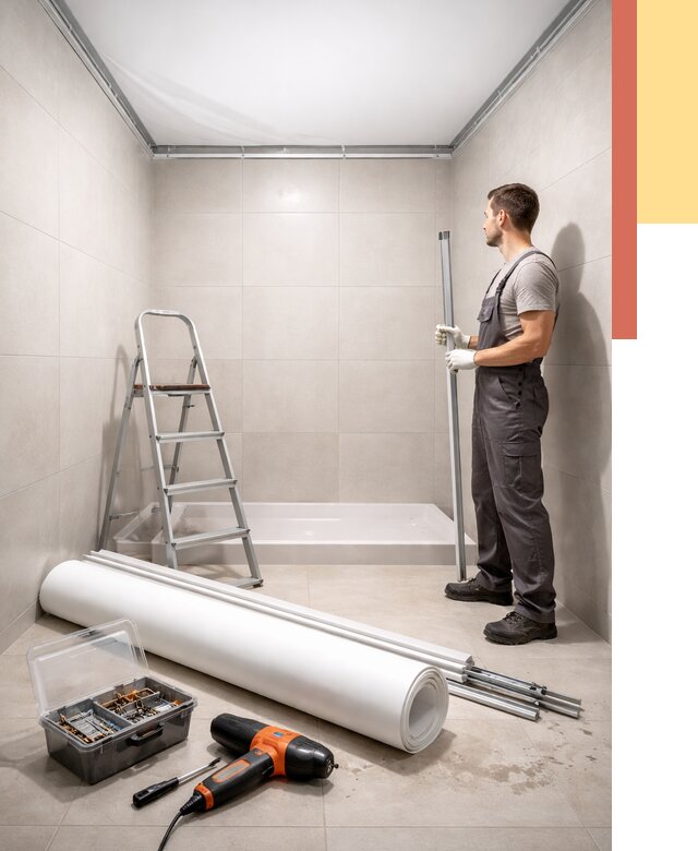 Монтаж натяжного потолка в санузле в Балтийске от 1886 руб. — ОТДЕЛОЧНИК-Блт