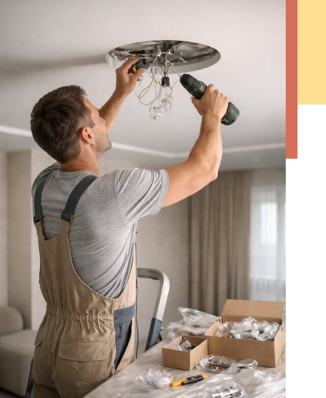 Установка люстры в натяжной потолок в Балтийске от 1223 руб. | Быстро и недорого — ОТДЕЛОЧНИК-Блт