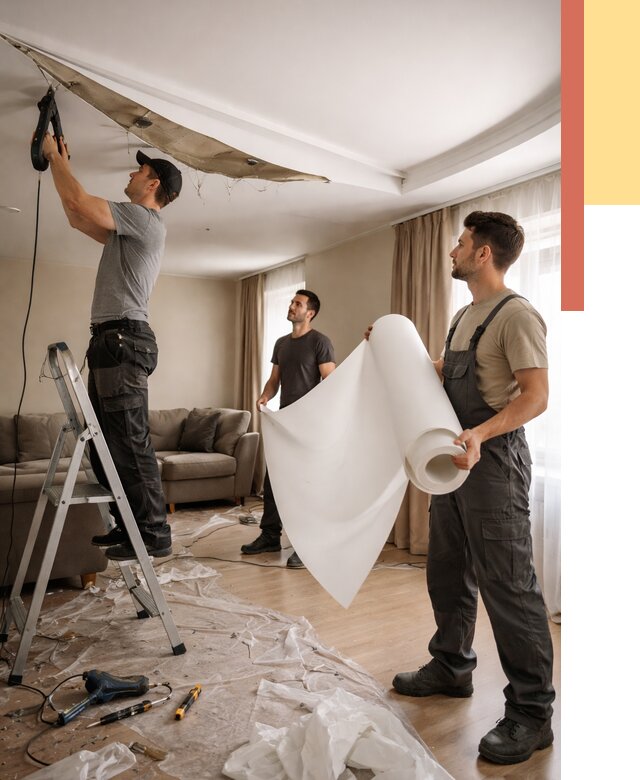 Замена полотна натяжного потолка в Балтийске от 9685 руб. быстро и недорого | ОТДЕЛОЧНИК-Блт