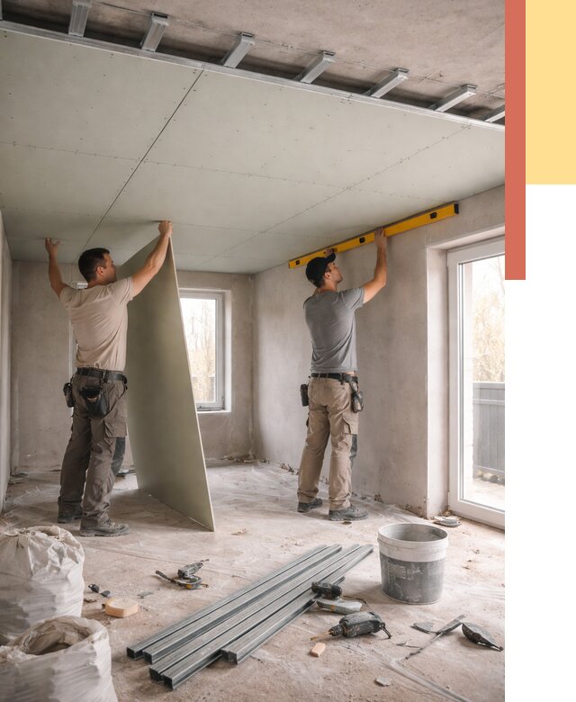 Одноуровневый потолок из гипсокартона в Балтийске от 765 руб. — монтаж под ключ | ОТДЕЛОЧНИК-Блт