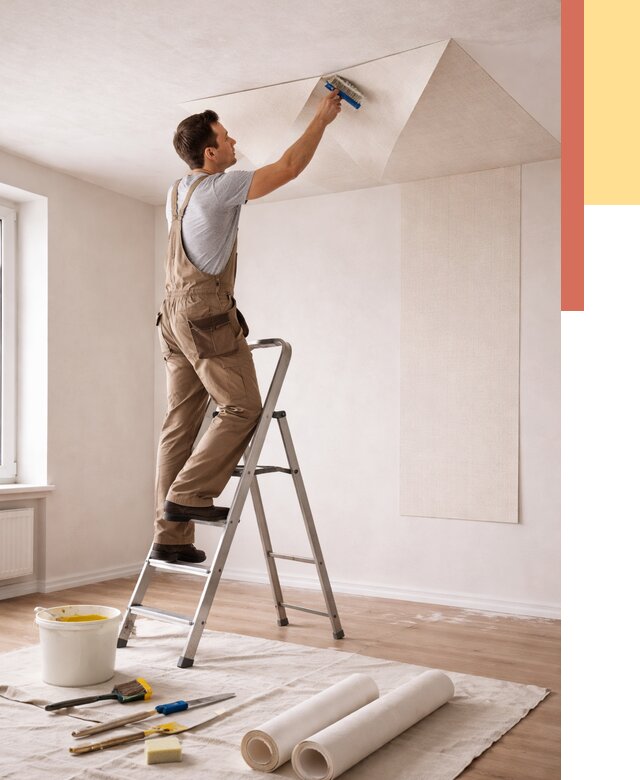 Поклейка обоев на потолок в Балтийске от 4588 руб. быстро и недорого | ОТДЕЛОЧНИК-Блт